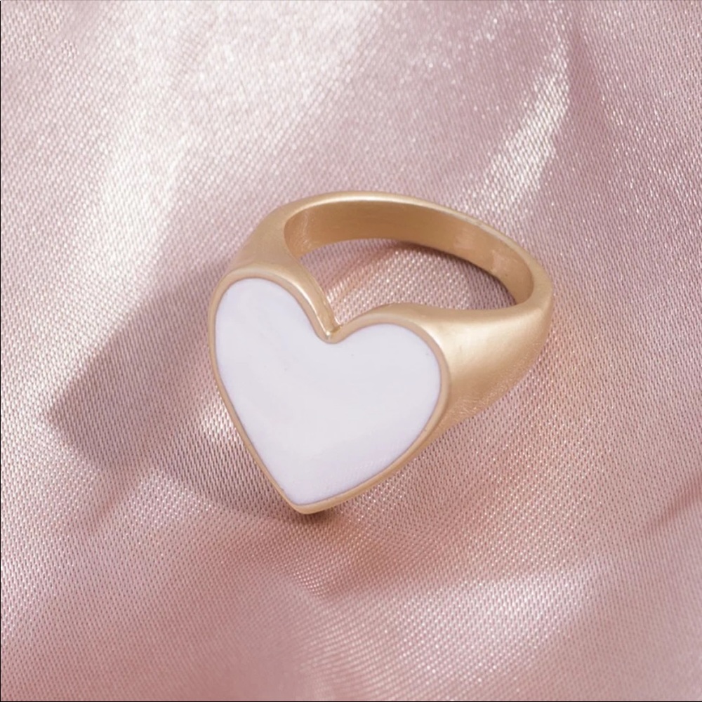 Black or White Matte Gold Heart Ring - Picture 2 of 5